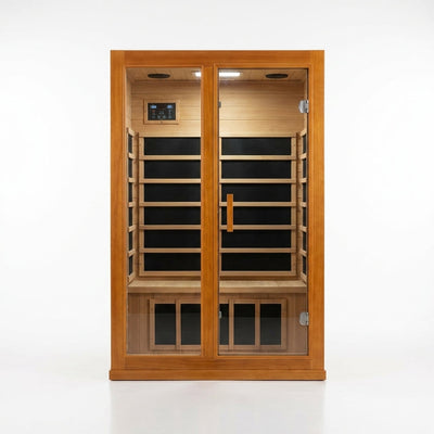 Infrared Sauna Built for Daily Home Wellness, FAR Carbon Heaters, Hemlock Wood, Low EMF Digital Control