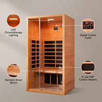 1 Person Extendable FAR Infrared Sauna for Home, Hemlock Wood Low EMF 6 Carbon Heaters Indoor Saunas with LED Lights, Bluetooth Speaker, Digital Control Panel, and Seating Bench — infographic