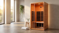 1 Person Extendable FAR Infrared Sauna for Home, Hemlock Wood Low EMF 6 Carbon Heaters Indoor Saunas with LED Lights, Bluetooth Speaker, Digital Control Panel, and Seating Bench — Lifestyle