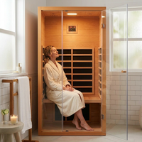 1 Person Extendable FAR Infrared Sauna for Home, Hemlock Wood Low EMF 6 Carbon Heaters Indoor Saunas with LED Lights, Bluetooth Speaker, Digital Control Panel, and Seating Bench — Lifestyle