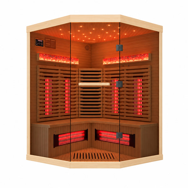 3–4 Person Corner Infrared Sauna with Himalayan Salt Wall