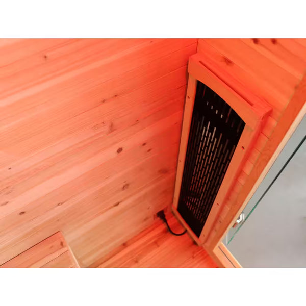 Burlington 2-Person Outdoor Infared Sauna in Hemlock with Weatherproof Cabin, Metal Roof and Bluetooth Sound System