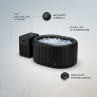 Cold Plunge Tub, 248 Gallon, 1 Horsepower, Heavy-Duty Ice Bath Tub for Athletes with Hot & Cold, Portable Inflatable Plunge Chiller with Water Treatment Kit, Immersion Therapy, Wifi (Black, 1 Set) — infographic