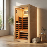 Infrared Sauna 1 Person Far Infrared Sauna Low EMF Indoor Sauna with Starry Light Ceiling Speakers Personal Dry Sauna for Home Gym Spa Fast Heating Easy Assembly 30.7X 30.7X62.2 — Studio Shot