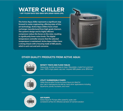 Active Aqua 0.5 HP Water Chiller with Boost | Cold Plunge & Ice Bath Cooler | Rapid Digital Temp Control | Fresh & Salt Water, Hydroponics, Aquariums | 90–172 Gal (1 HP)