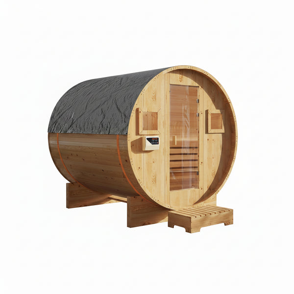 Outdoor Traditional Barrel Sauna | 4-6 Person Wood Sauna, Steam and Wet Sauna with 220V with 6KW Electric Heater, Sauna Stone
