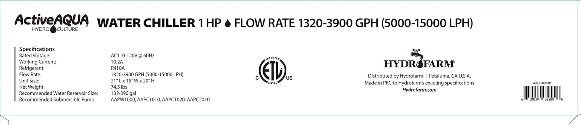 Active Aqua 0.5 HP Water Chiller with Boost | Cold Plunge & Ice Bath Cooler | Rapid Digital Temp Control | Fresh & Salt Water, Hydroponics, Aquariums | 90–172 Gal (1 HP)