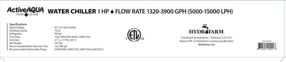 Active Aqua 0.5 HP Water Chiller with Boost | Cold Plunge & Ice Bath Cooler | Rapid Digital Temp Control | Fresh & Salt Water, Hydroponics, Aquariums | 90–172 Gal (1 HP)