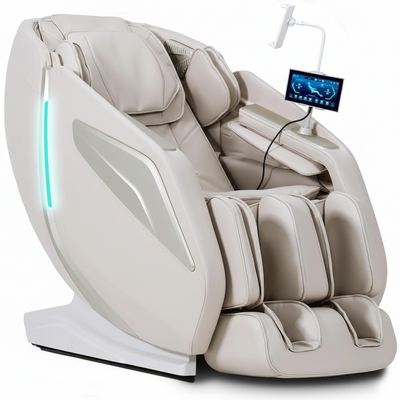 4D Massage Chair Full Body Zero Gravity Heated Recliner with Body Scan, 55" Sl-Track & Stretch, 40 Airbags - Shiatsu, Knead, Foot Rollers, Voice & APP Control, 15 Auto Modes & 9 Techniques (Beige)
